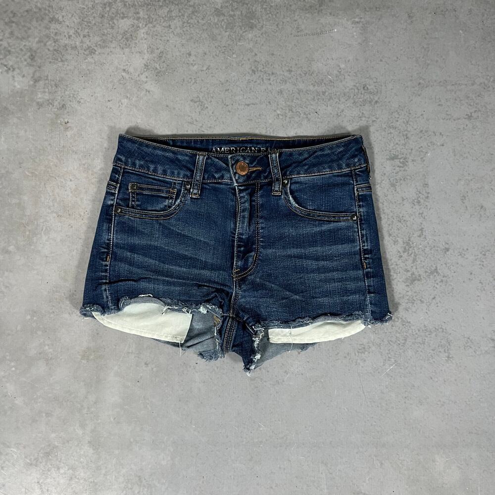 American Eagle High Rise Shortie Cut-Off Denim Shorts Women's Size 4 Stretch